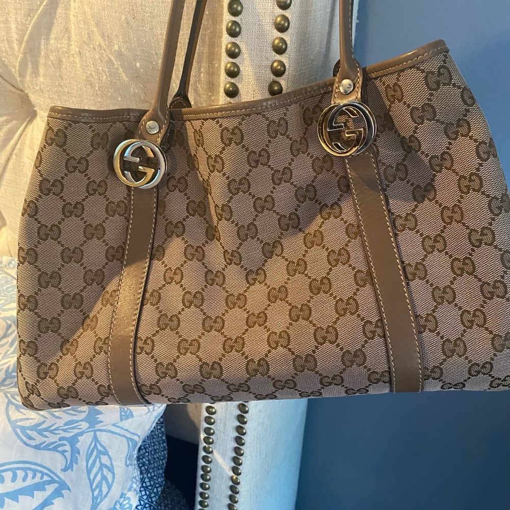 Gucci Canvas and Leather Shoulder Bag